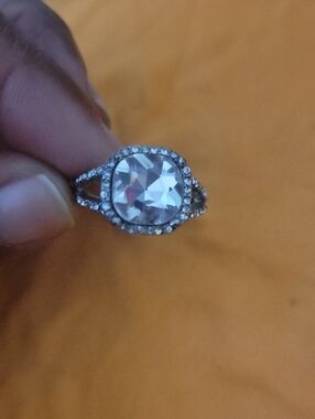 Silver-Tone Cushion Crystal Halo Ring - Clear Sparkle
